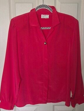 Women's Red Long-Sleeve Button Blouse